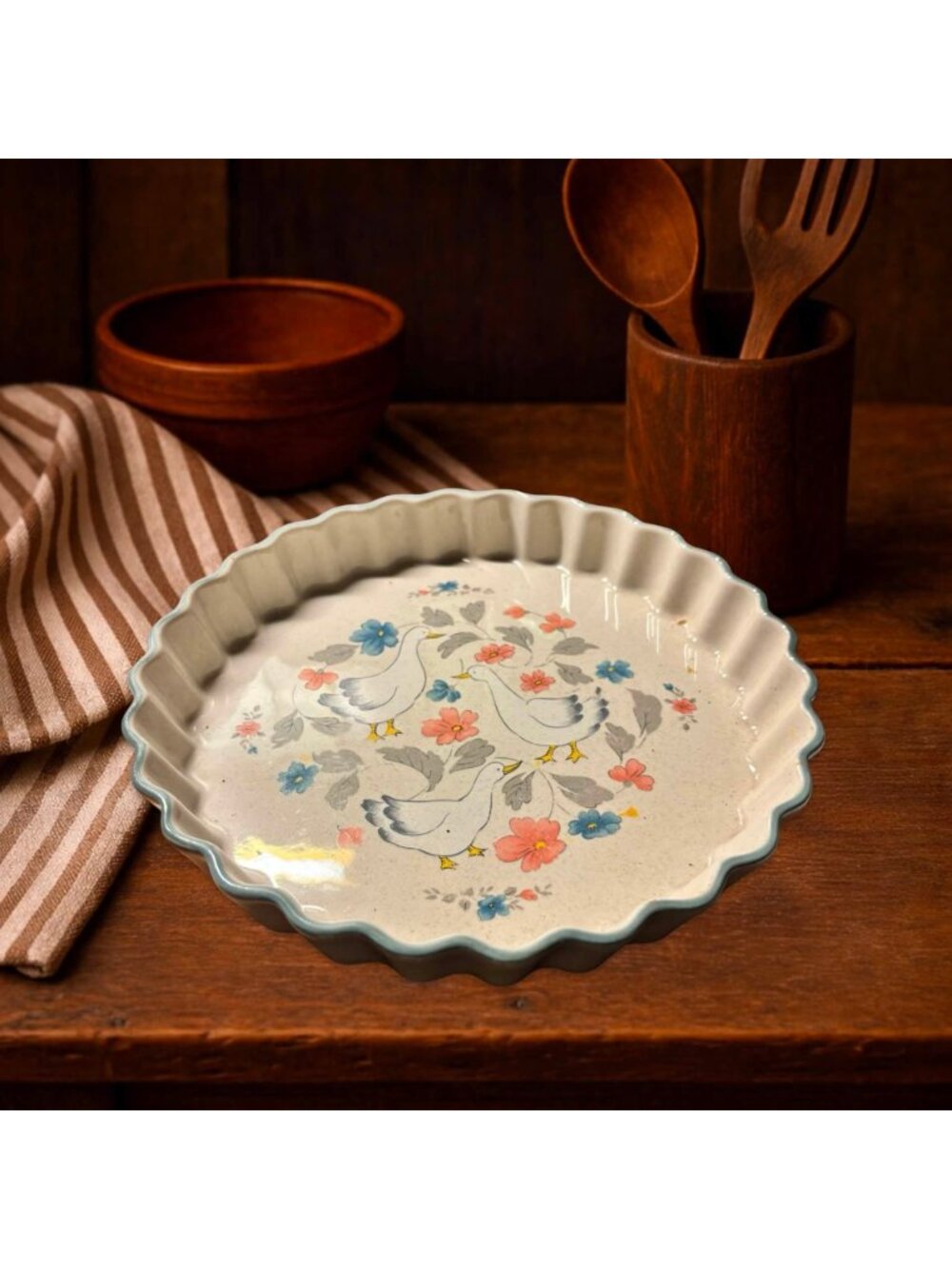 Vintage Country Classics Goose Quiche Dish Action Japan 10” Flan Pie Plate 1980s - Picture 2 of 4